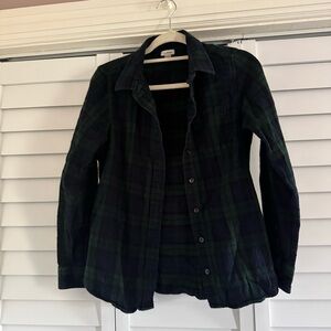 Plaid Button-Front Women’s Flannel - Navy & Dark Green Tartan